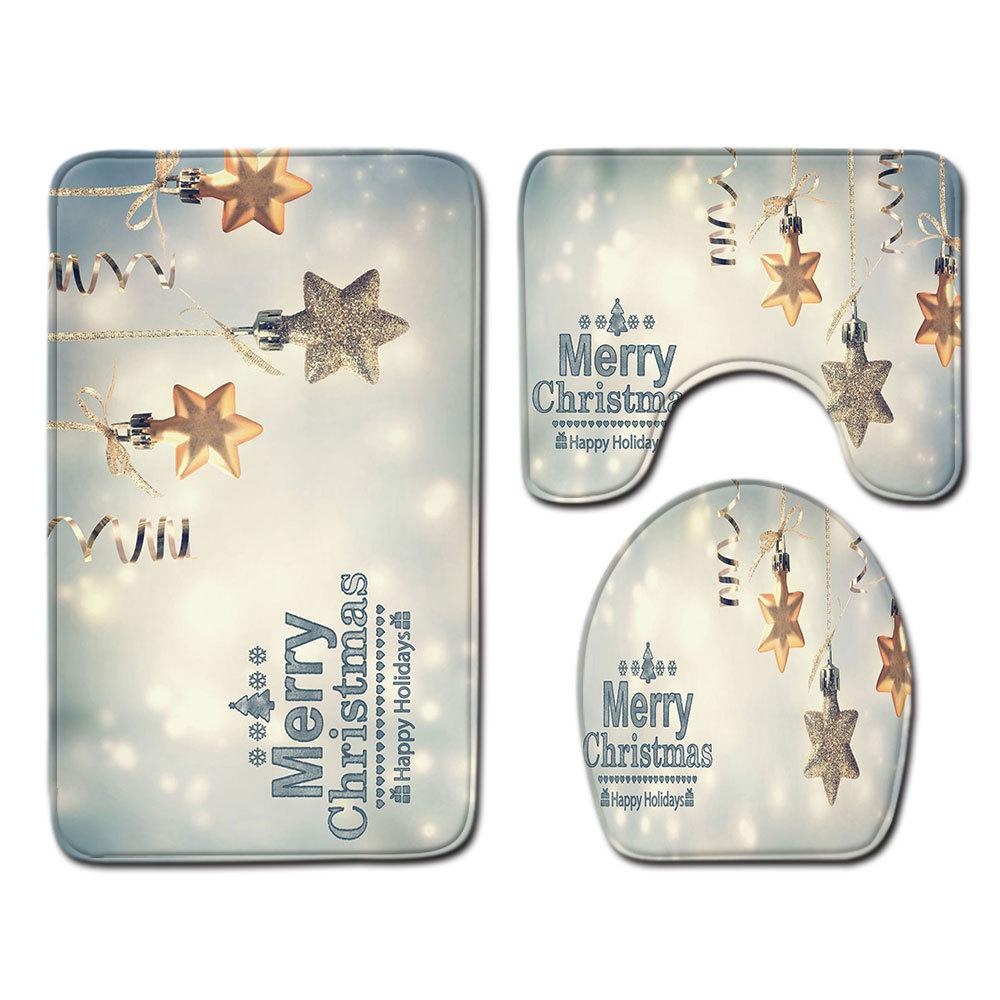 Christmas Bathroom Floor Mat Toilet Three-Piece Set