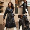 Rose Beauty A Women's Raglan Sleeve Lace Up Long Patent Leather PU Windbreaker Autumn Jacket