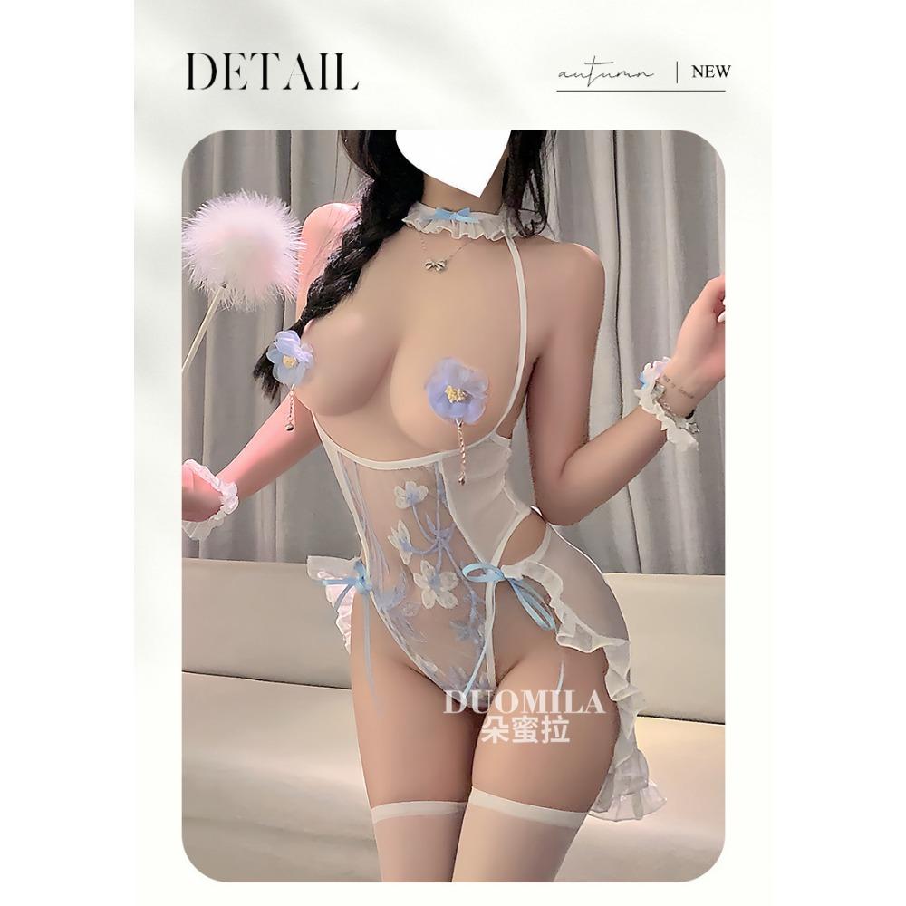 Domila's New Breasts Open Crotch Temptation Embroidered Flower Wedding Onesie Set Sexy Underwear Sexy Bare Buttocks Free of Charge