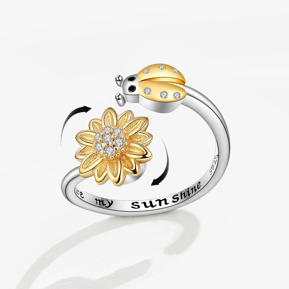 Anneaux Spinner Tourniquet Tournesol Cristal Brillant et Abeille Pour Femmes Anti Anxiété Contrôle Anti Stress Anneau Rotatif Cadeau Filles