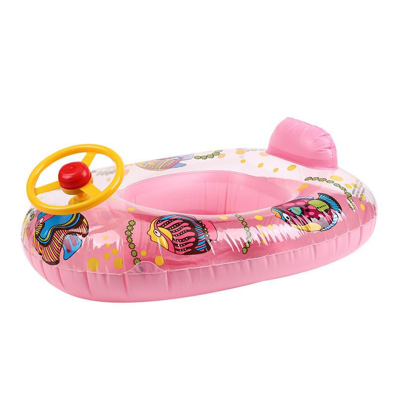 Cartoon Inflatable Swimming Ring Car with Horn & Steering Wheel for Ages 1-3