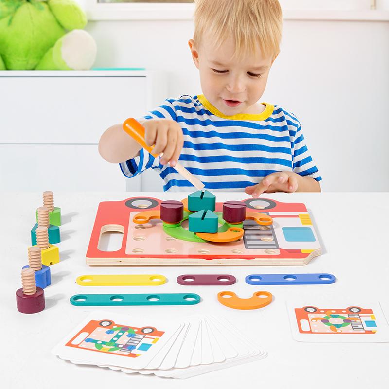 Wooden Screw Nut Disassembly Toy Kids Montessori Shape Match Puzzle Toys Color Sorting Educational Toys Fine Motor Skills Game
