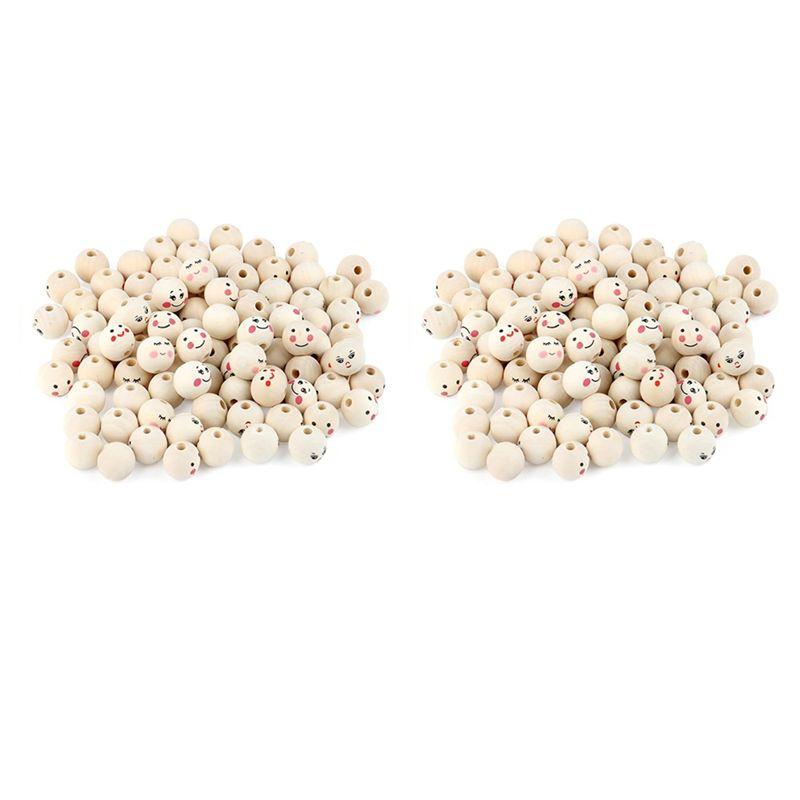 ABUL-Pack Of 200 Wooden Beads With Face, 20 Mm Wooden Balls With Hole For Threading, Wooden Heads For Worry, Wooden Beads
