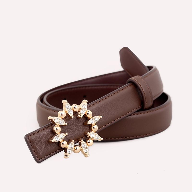

Genuine Leather Square Buckle Belt For Women With Smooth Finish And Minimalist Style коричневий