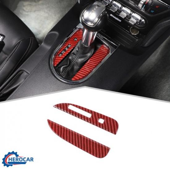 Center Console Gear Box Shift Button Cover Trim Protector for Mustang Red Carbon