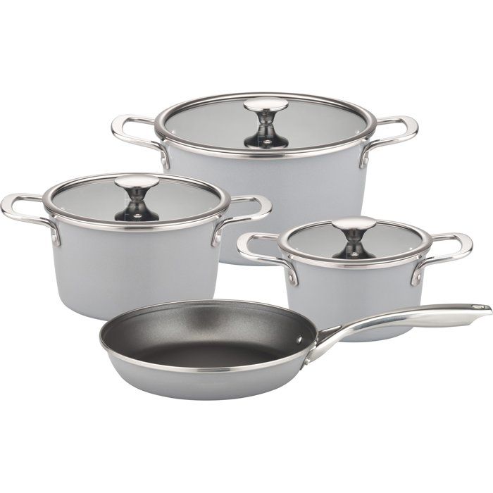 Batterie de cuisine - Tous feux dont induction - GSW - STRATOS - Acier émaillé - 7 pieces - Gris