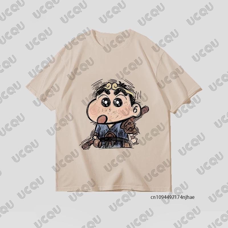 MINISO Cute Cartoon Crayon Shin-chan Print T-shirt For Men Summer Cotton Short Sleeve O-neck Tees Casual Fashion Oversized Tops