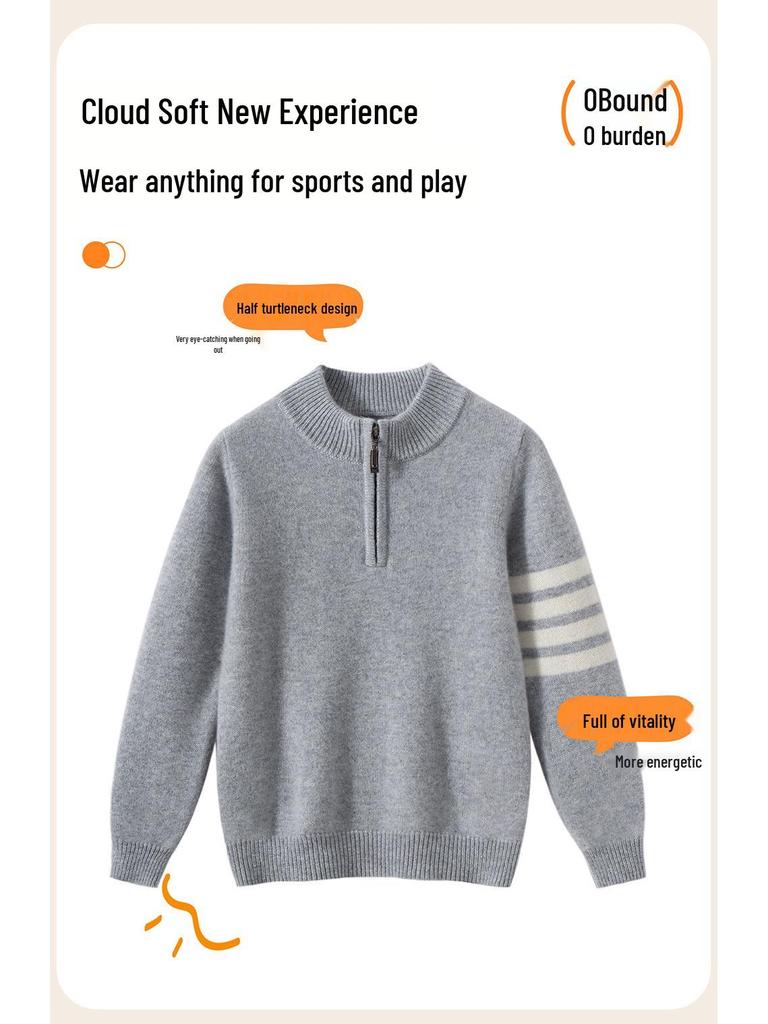 Unisex Youth TB Half-Zip Cashmere Sweater with Classic Four-Bar Design