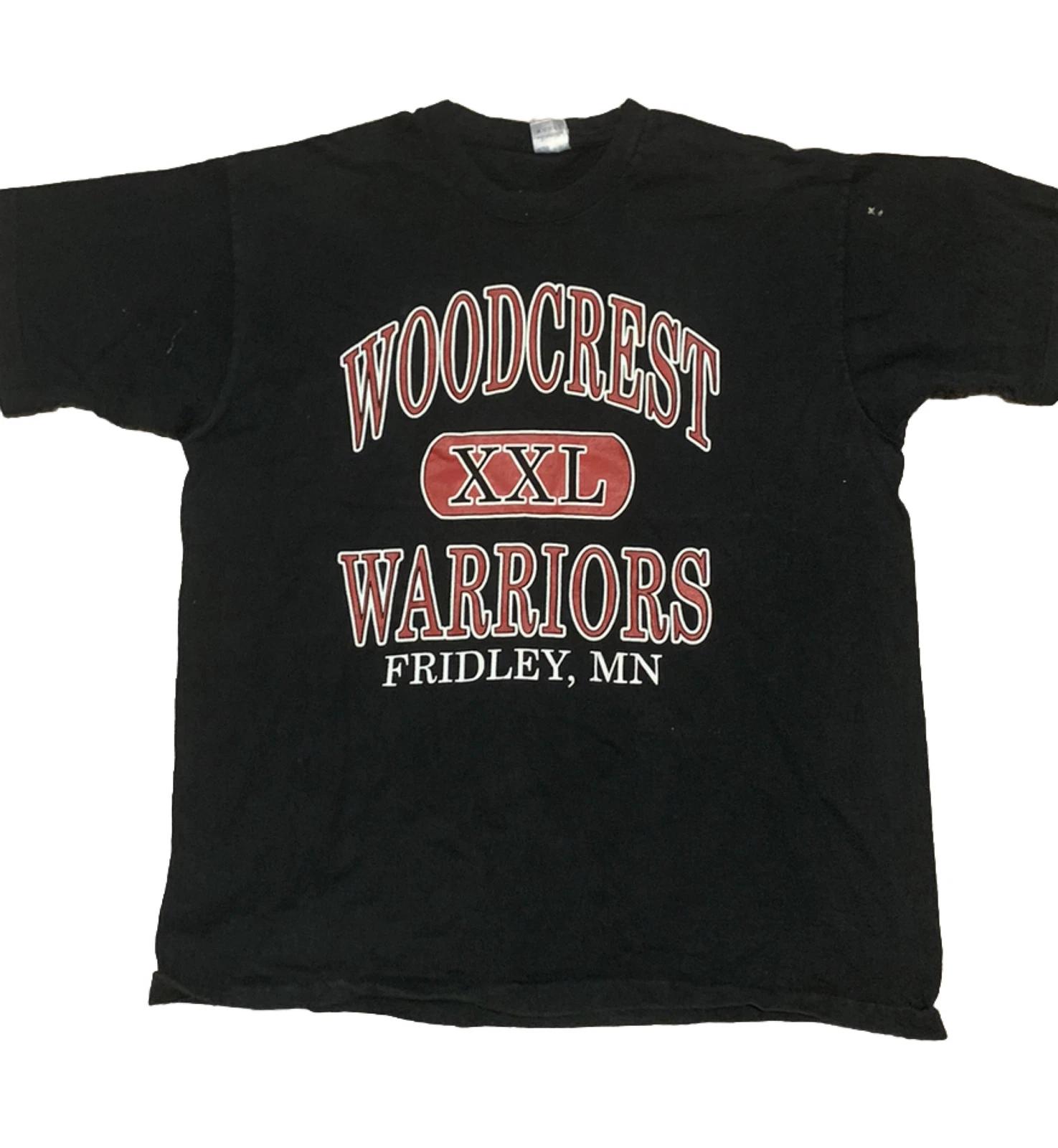 

Vintage Woodcrest Warrior Collegic T Shirt 90s Men Xl Black Fruit Of The Loom 4XL