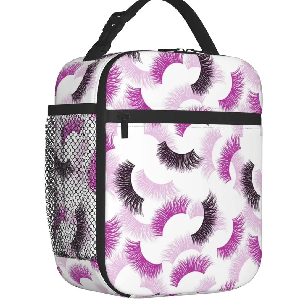Eyelash Eyes Insulated Lunch Tote Bag Lashes With Purple Glitter Effect Seamless Cooler Thermal Bento Box Outdoor Camping Travel