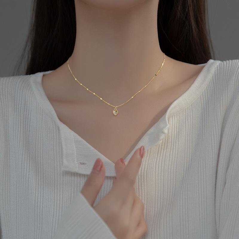 

Sterling Silver Sweet Romantic Love Heart Pendant Clavicle Necklace Women Minimalist Chain Friendship Jewelry Gift золотий