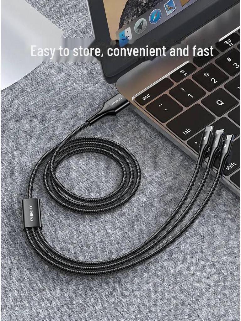 PISEN 3-in-1 Braided Fast Charging Cable for Apple and Huawei Devices