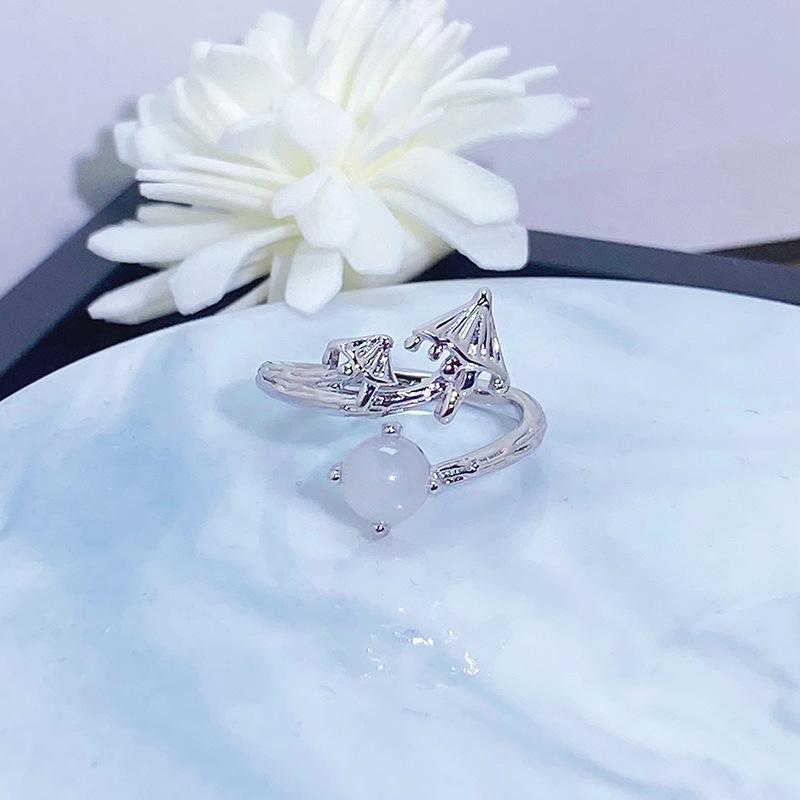 Zircon Moonstone Open Ring Irregular Love Snowflake Niche Light Luxury High-End Personality Ring