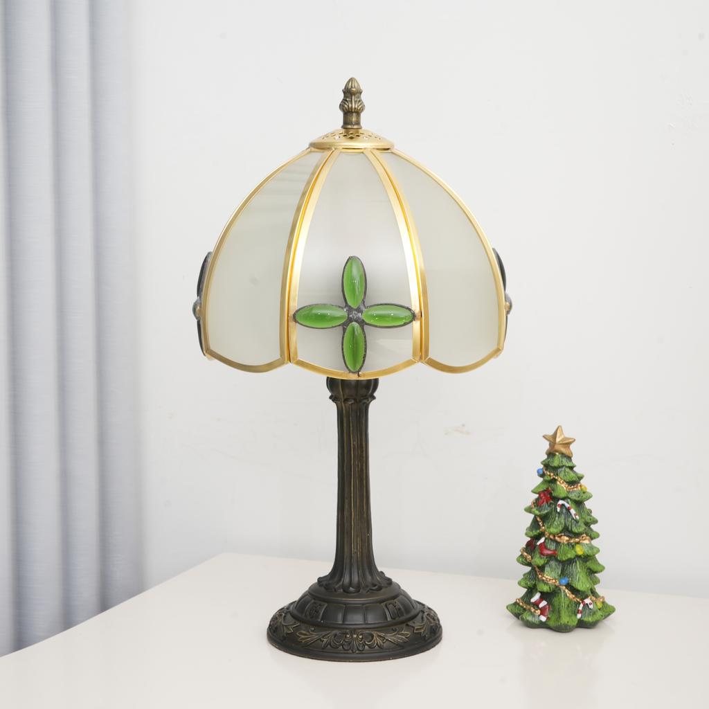 Modern Glass Shade Lamp with Bronzed Base 8-Inch Home Decor Desk Lamp with Four-leaf Clover Design for Indoor Lighting