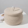 Storage Basket with Lid Key Laundry Round Little Baskets Organizer Shelves Woven Cotton Rope Indoor Pots Plant Decor
