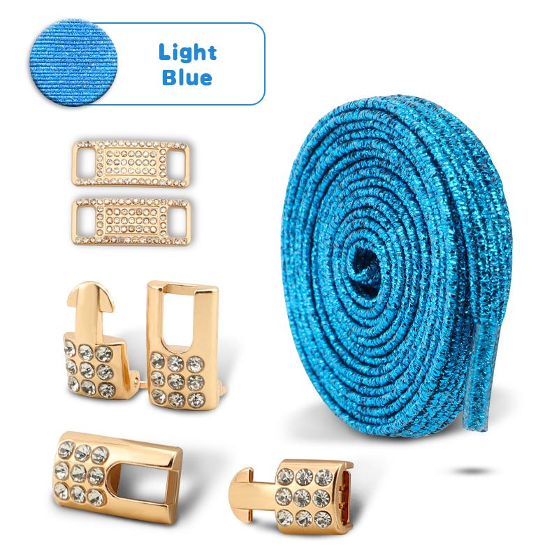 

Блестящие эластичные шнурки для кроссовок, тенниса, без завязывания, шнурки класса люкс с золотой бриллиантовой пряжкой, плоские шнурки для обуви светло-синий
