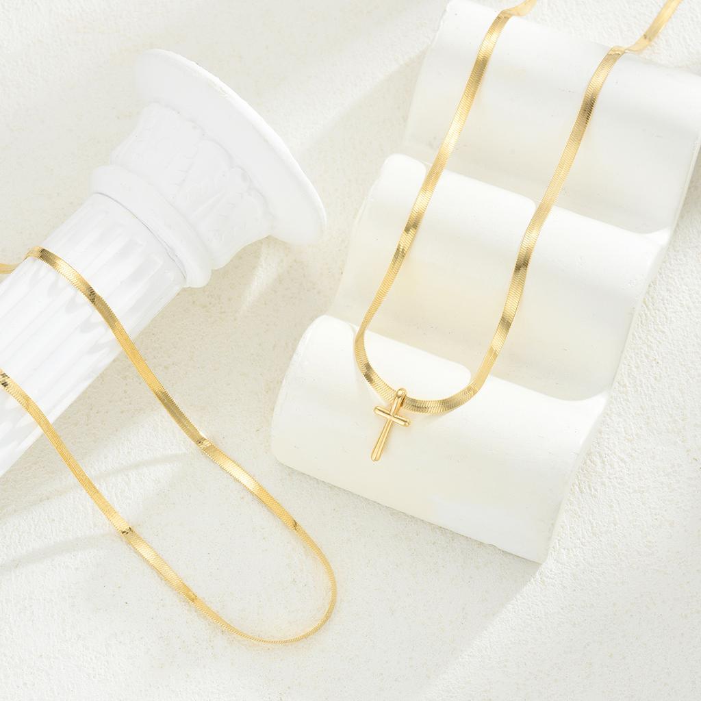 17KM 2 Piece Cross Necklace Set Fashion Jewelry Women Trendy Shiny Daily Party Accessory Decorative Gift Idea For Her