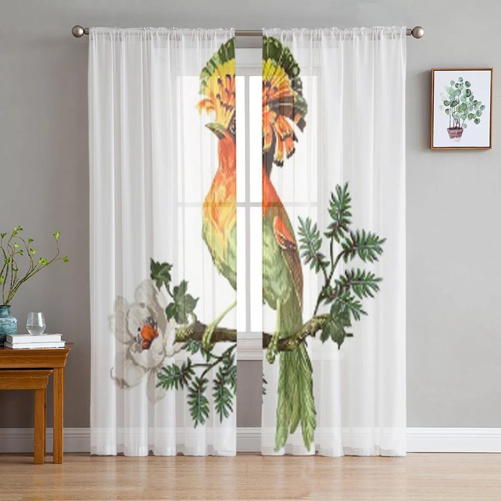 Bird And Exotic Flowers Sheer Curtains For Bedroom Living Room Tulle Curtains For Kitchen Window Voile Curtains