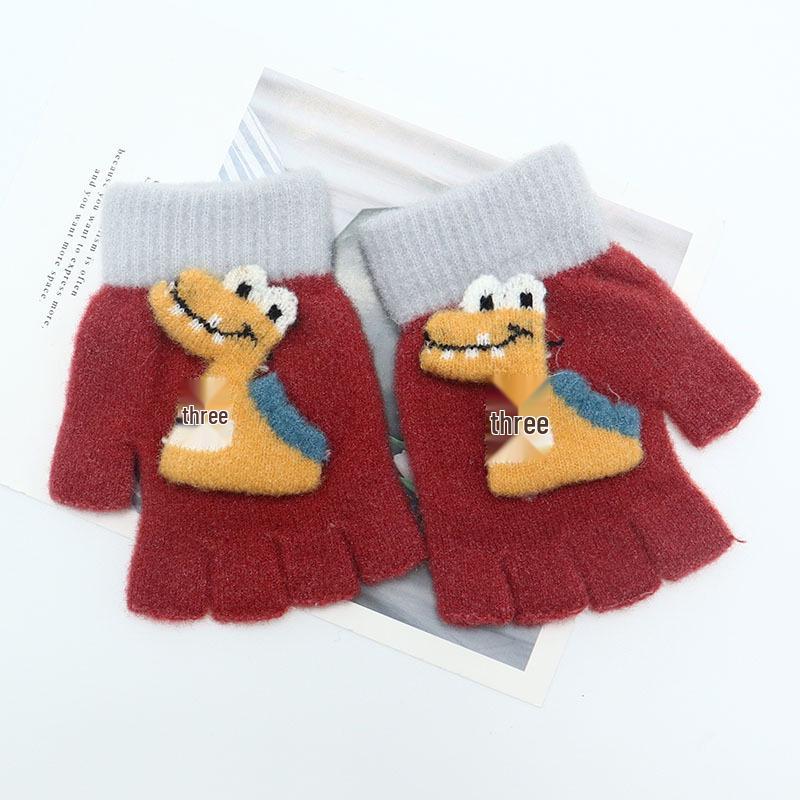 Children's Winter Wool Flip-Top Gloves - Warm, Cartoon Design for Elementary Boys & Girls