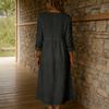 Modisches, lässiges Damenkleid aus Baumwoll-Leinen-Mischgewebe mit langen Ärmeln und Knopfleiste