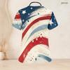 Women Plus Size V Neck Short Sleeve American Flag Printed Nurse Scrub Top With Front Pockets
