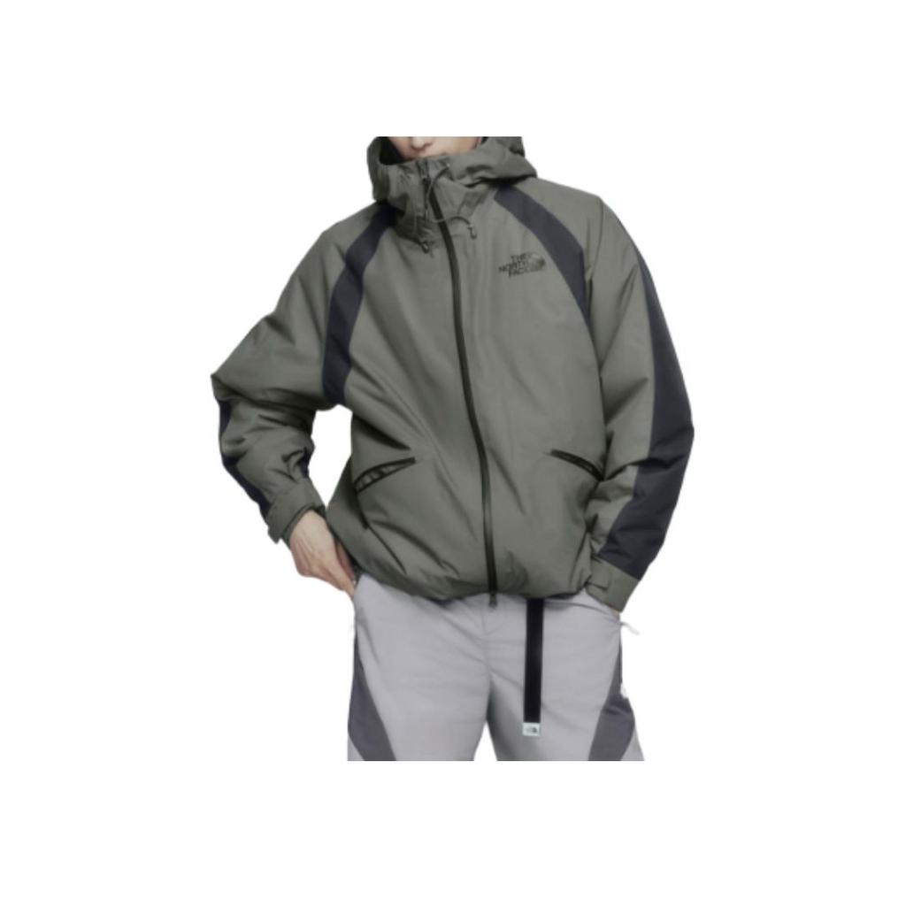The North Face Color Block Letter Print Zip Up Hooded Long Sleeve Cotton Jacket Men Jackets Khaki NJ3NQ52K
