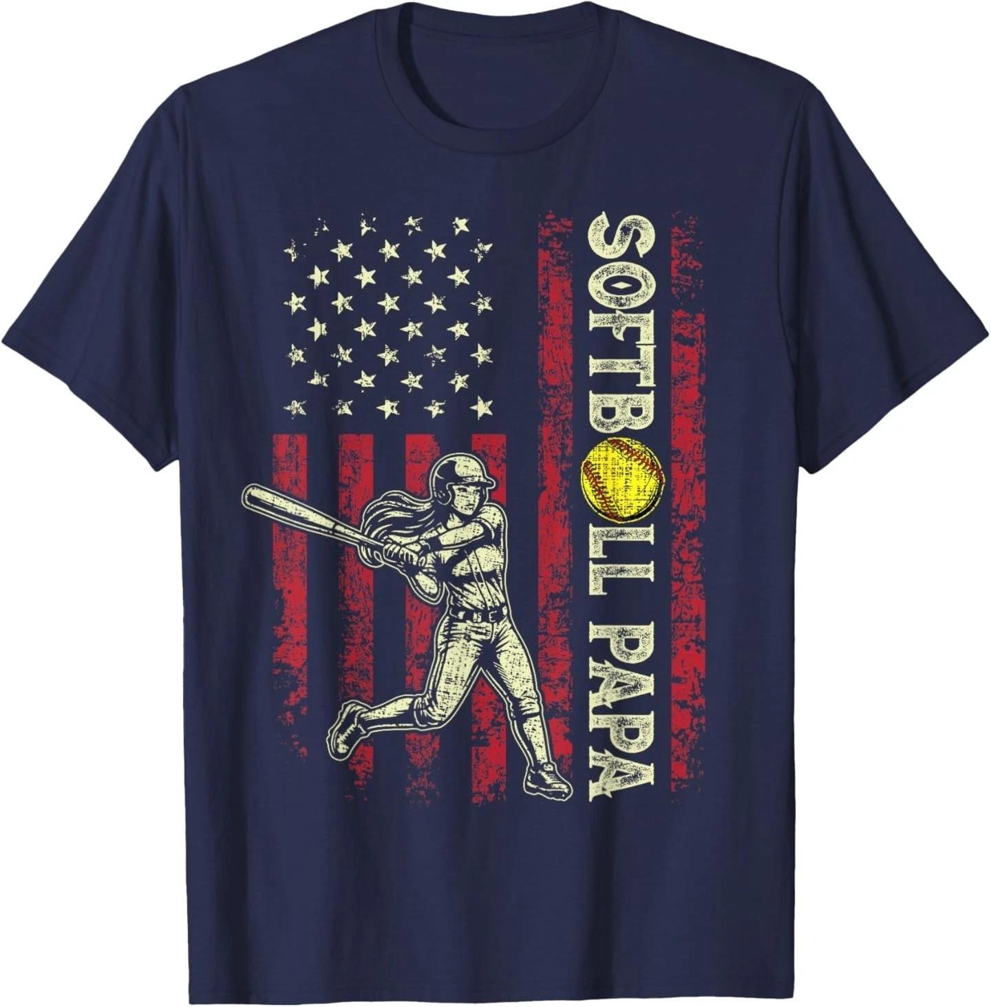 Softball Papa American US Flag Patriotic Papa Fathers Day NAVY T-Shirt Unisex T-Shirt XXL
