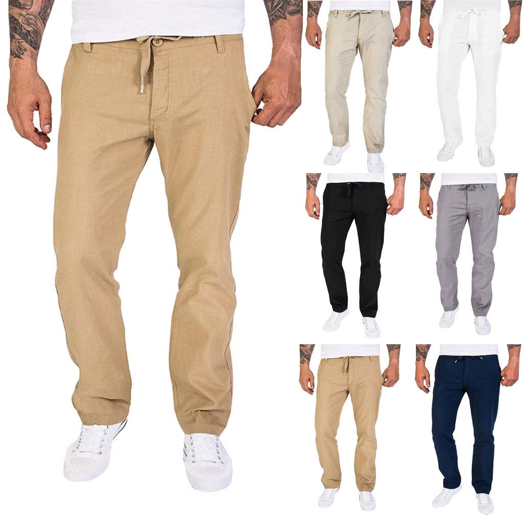 

Мужские льняные рабочие комбинезоны, повседневные карманные спортивные рабочие повседневные брюки