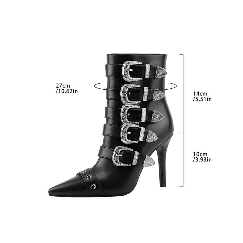 Fashion Women's new autumn and winter pointed metal belt buckle zipper high-heeled plus size and calf fashion runway short boots