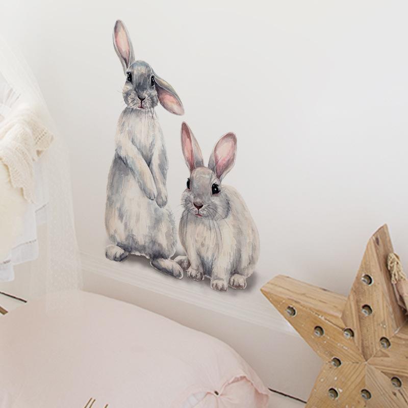 Cute Rabbits Wall Stickers Children's Kids Room Home Decoration Removable Wallpaper Living Room Bedroom Mural Bunny Decals