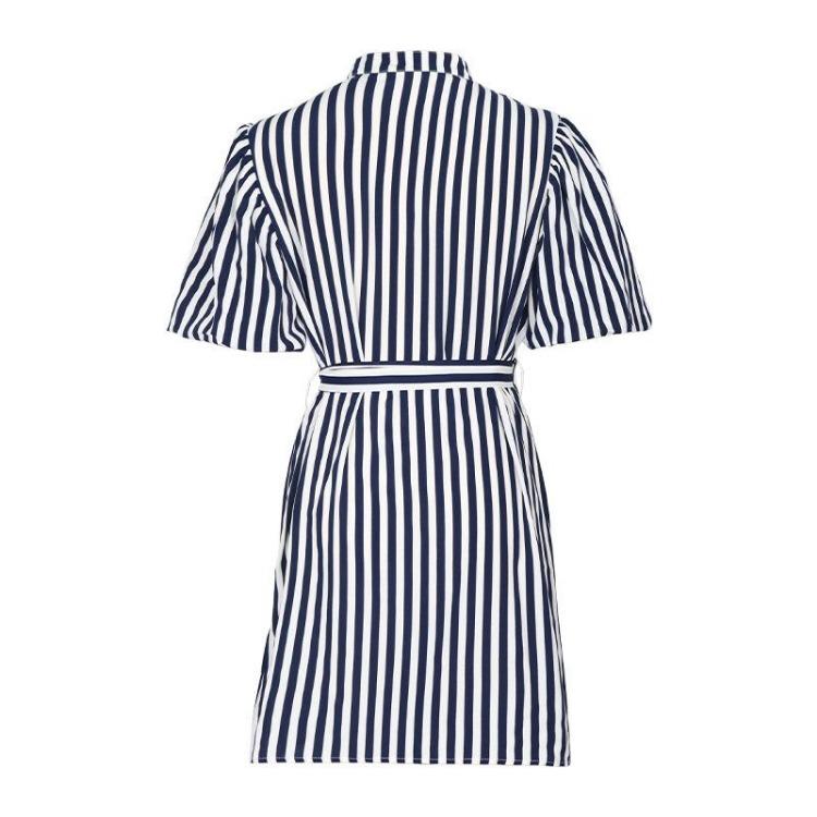 Women's Striped Shirt Dress Stand Collar Lotus Leaf Sleeve