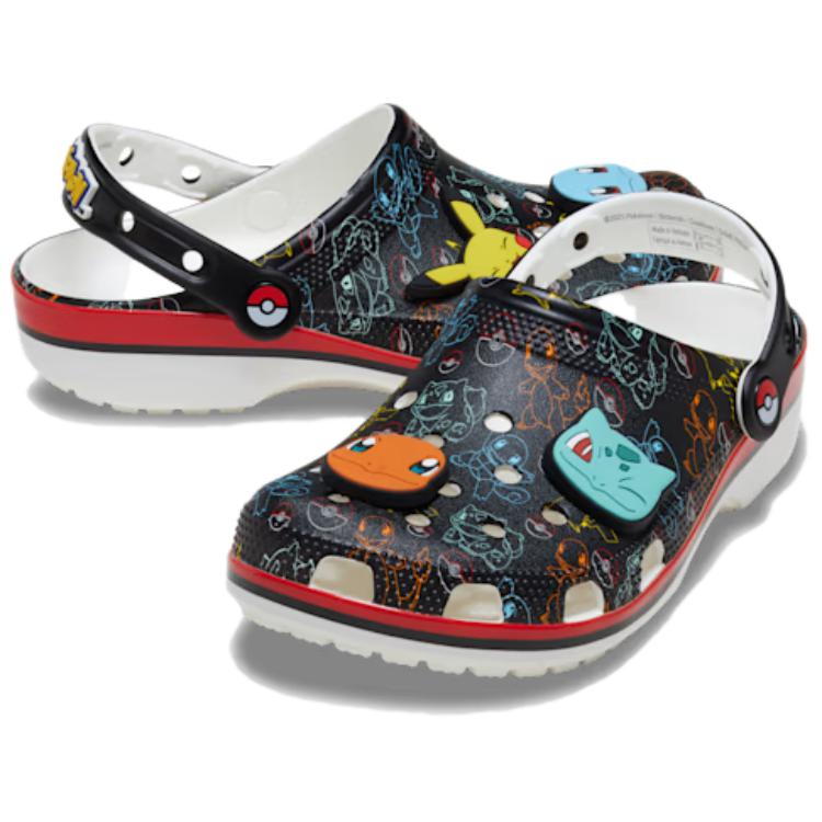 Crocs X Pokemon Classic Clog Black Multi-Color Print Comfort Slip On Clogs Men's 211343-90H