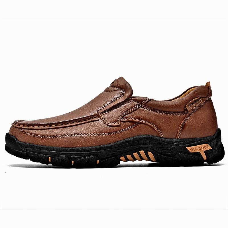 Men's Waterproof Slip On Faux Leather Hiking Shoes for Male Outdoor Non-Slip Walking Sneakers Casual Loafers Work Shoes Comfortable Short Boots