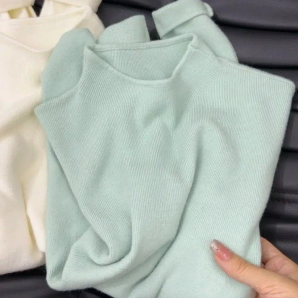 Women's Half Turtleneck Knitted Base Shirt Soft Skin-Friendly Pullover Sweater Autumn Winter Solid Color Stretch Knit Top