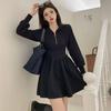 Jesienna koreańska sukienka z kapturem na zamek błyskawiczny, damska, Kpop, z długim rękawem, mini, krótka, modna, nowa