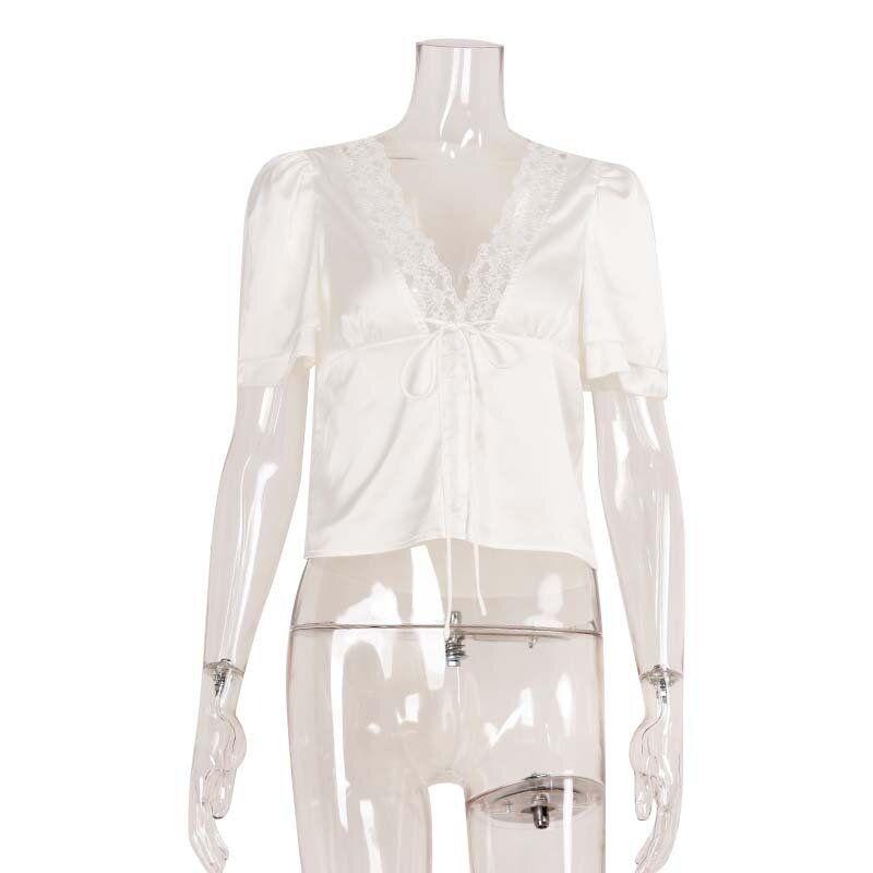 French-Style Lace-Up Lace Patchwork T-Shirt, Slim Fit, New Summer Style, Pure Desire Hot Girl Short Sexy Short-Sleeve Top