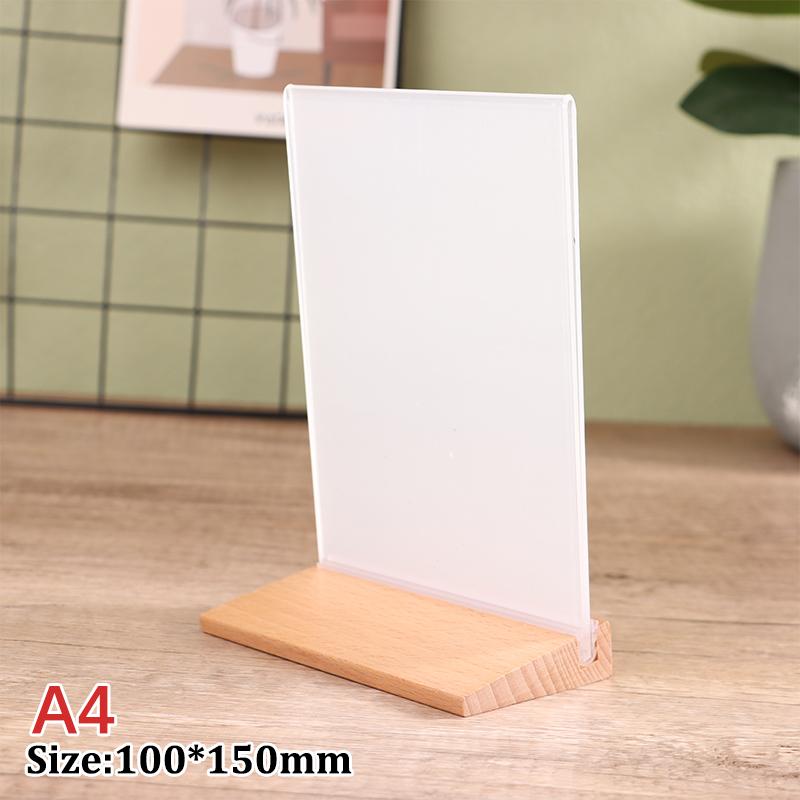 Table Top Wooden Acrylic Sign Holder Display Stand Double Sided, Bottom Load, Portrait Style Menu Paper Ad Photo Picture Frame