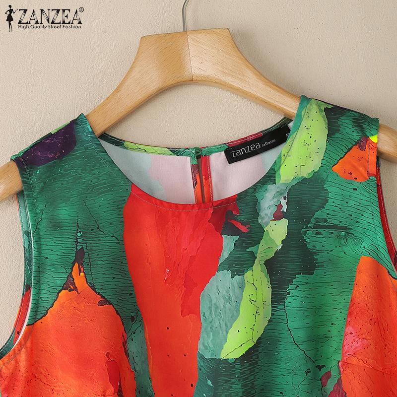 ZANZEA Women Casual Round Neck Loose Print Sleeveless Tank Tops