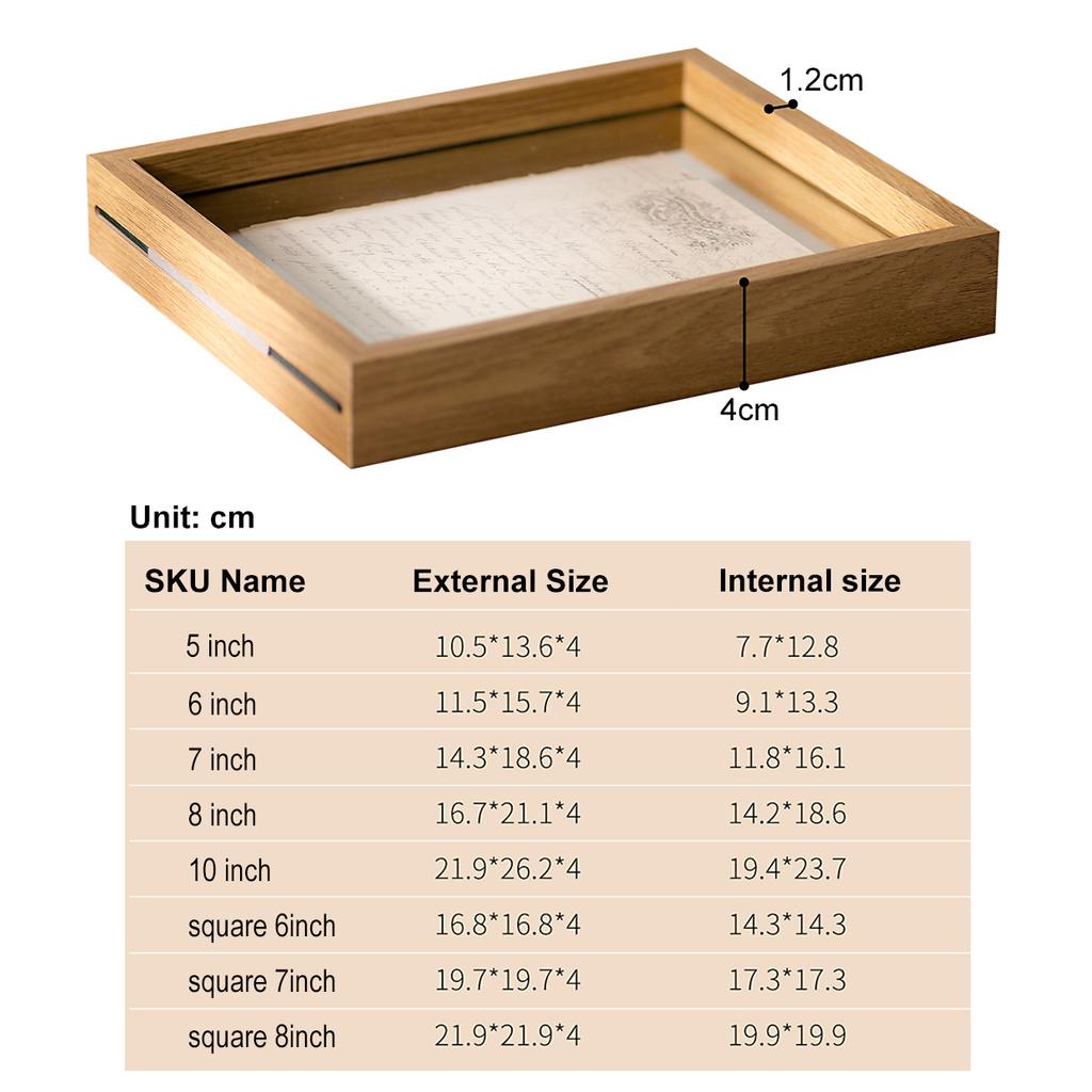 Moldura para Amostra de Madeira com Porta-Retrato de Vidro Real, Porta-Retrato para Foto de Casamento Porta-Retrato Decoração de Mesa para Fotos