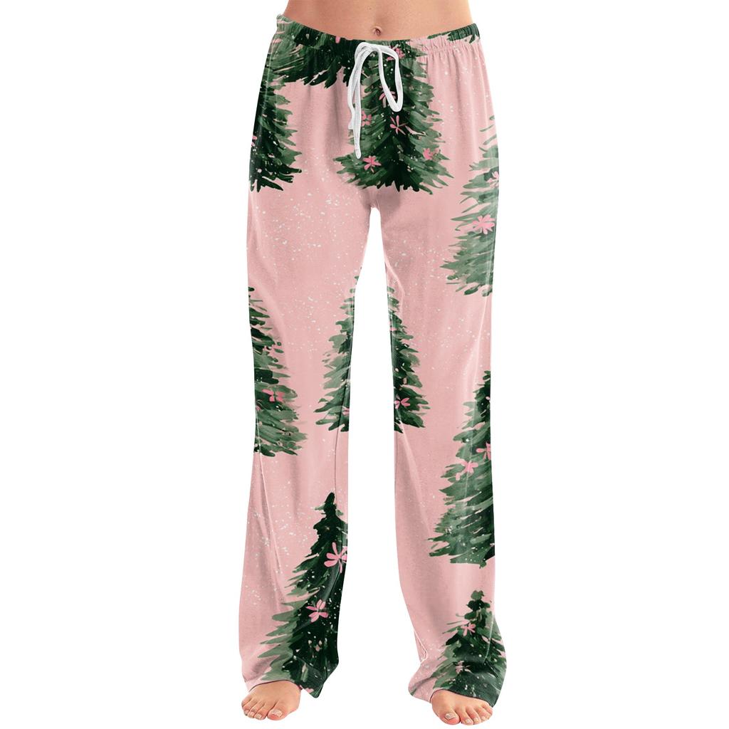 Women's Christmas Print Casual Pants with No Pockets for Holiday Lounging and Everyday Wear