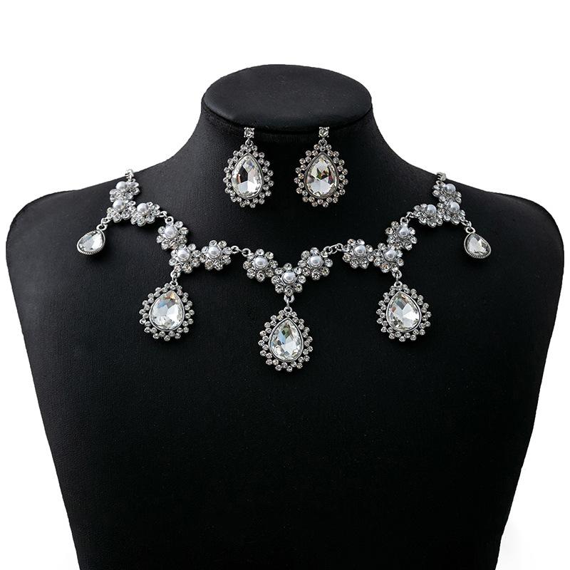 Luxury Atmospheric Water Drop Jewelry Set, Geometric Round Pearl Earrings, Elegant Flower Necklace For Women