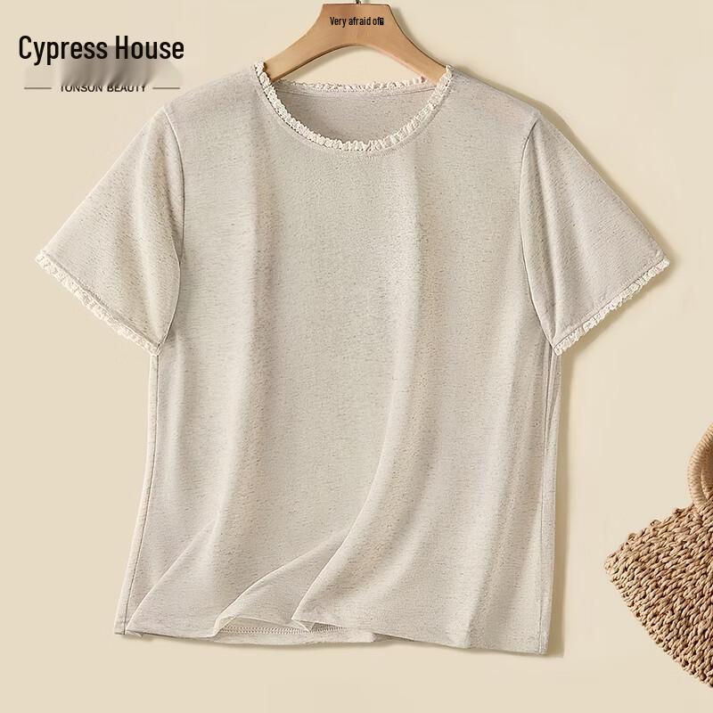 Sibaishae Women s Linen Blend Round Neck T-Shirt M