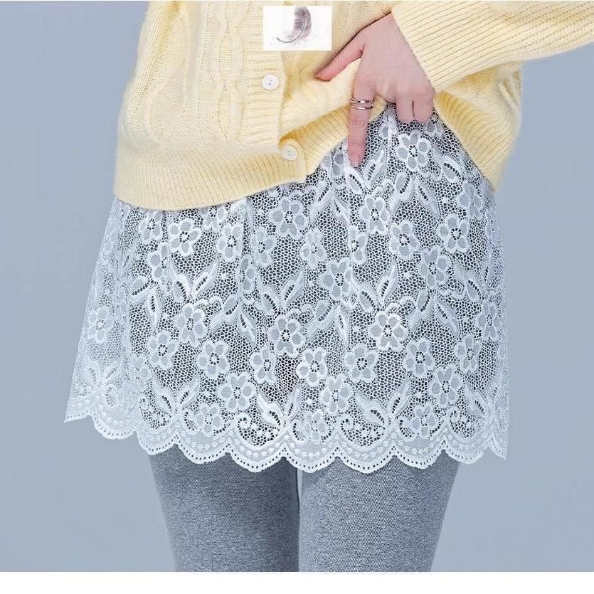Lace Layering Butt Cover Midi Skirt - Anti-Exposure, Versatile Base Layer with Lace Hem for Autumn/Winter