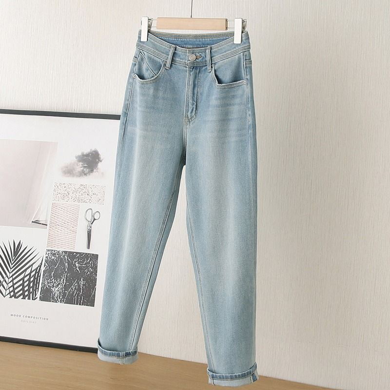 

2 Times Soft and 2 Times Plaid! Stretchy Slim-Fit Daddy Pants Cropped Pants for Women 2025 Summer Narrow Version Straight-Leg Pants Light Blue L