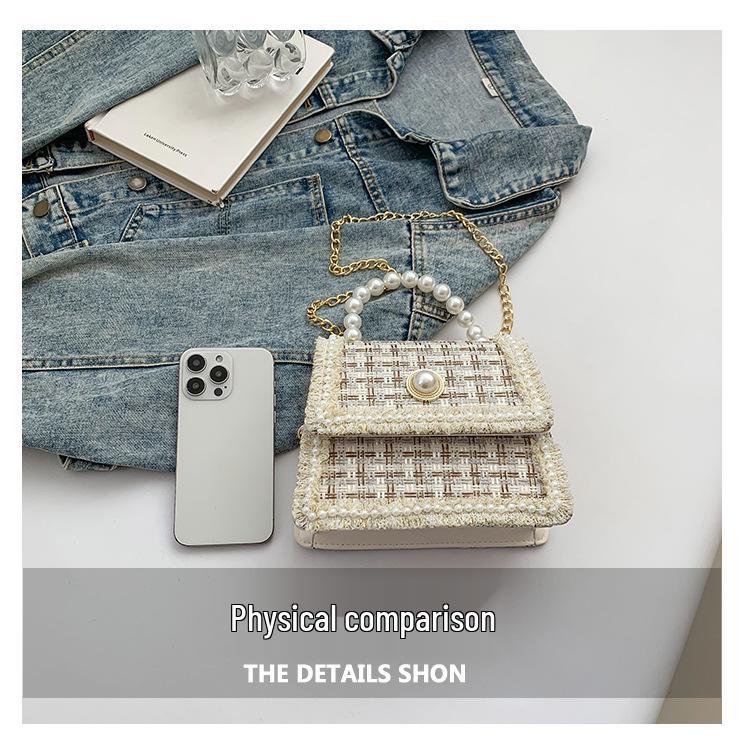 Women's Autumn & Winter Mori-Style Knitted Wool Bag with Pearl Lace and Chain