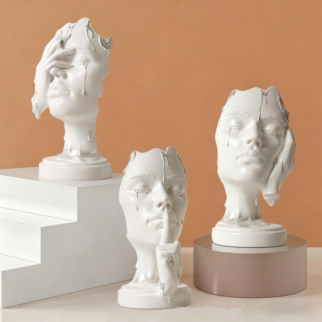 Abstract Character Ornaments. Don't Listen, Don't Look, Don't Talk. Black Flowing Gold Entrance Hall Living Room Resin Decorations