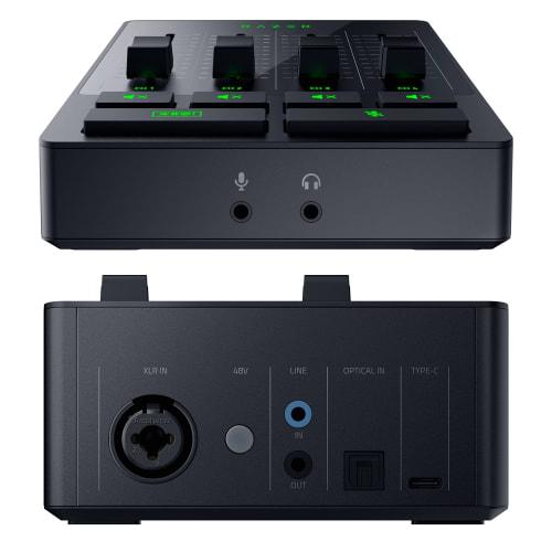 Razer Audio Mixer s tlačítkem ztlumení, pro streamování, 4kanálové audio rozhraní, předzesilovač, XLR vstup, USB připojení, Plug & Play, obsahuje dva izolátory zemní smyčky