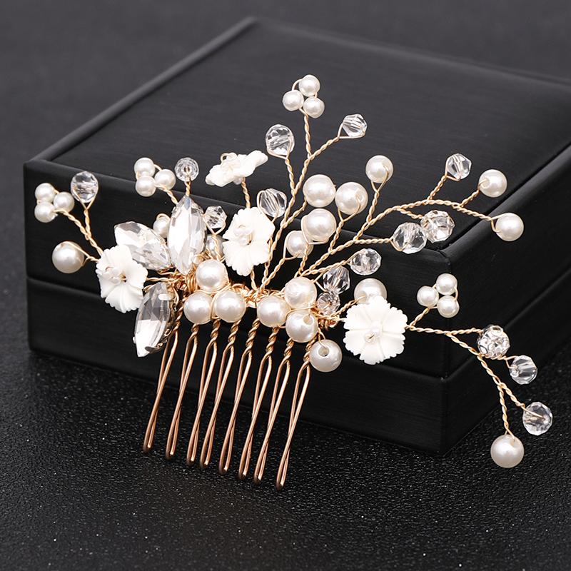 Handmade Gold Crystal Pearl Wedding Hair Combs Hair Accessories for Bridal Headpiece Combs Women Wedding Hair Jewelry Headwear