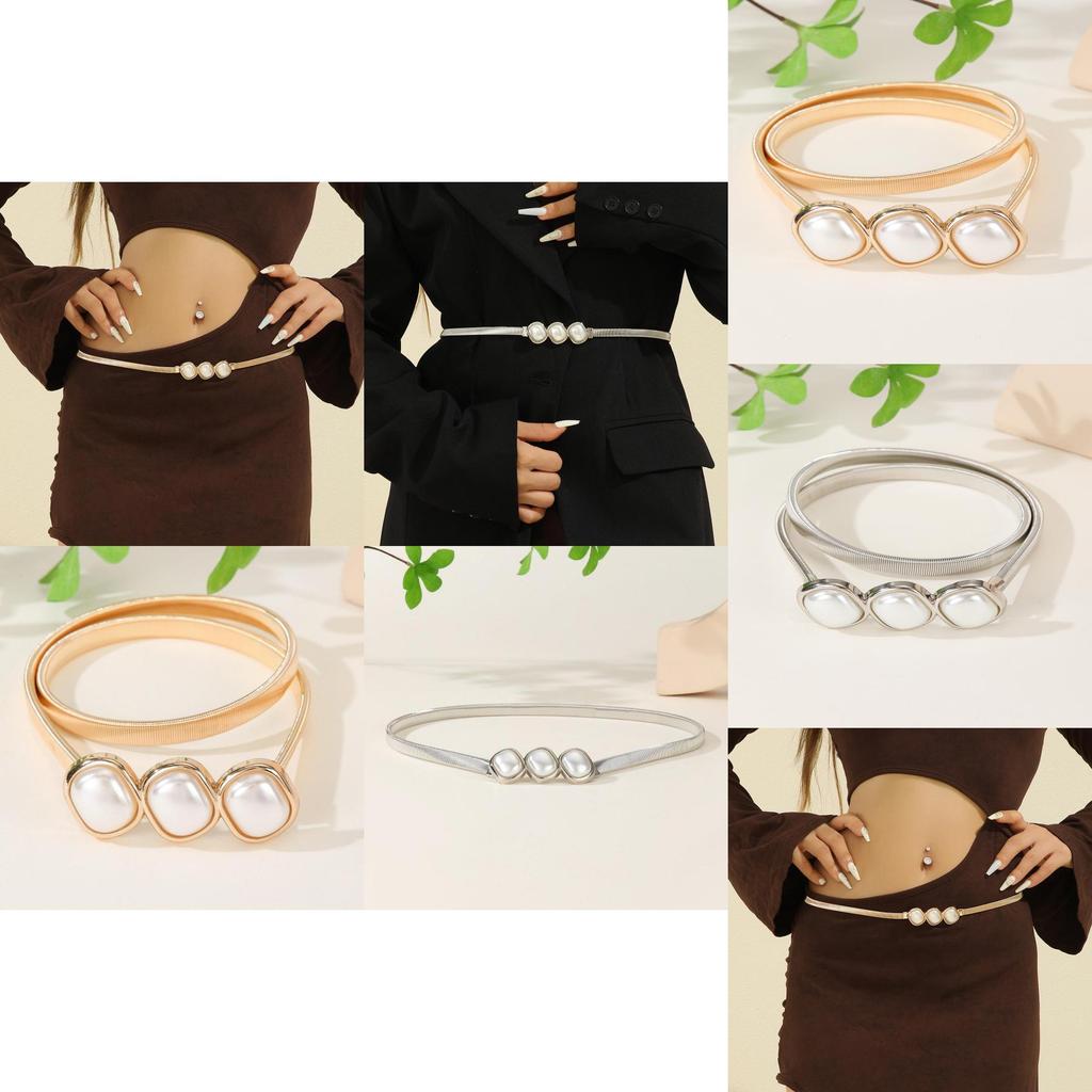 Womens Metal Elastic Waist Belt With Spring Chain And Double Ring Fashion Elements