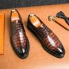 Fashion New 2025 Crocodile Pattern Men Dress Shoes Thick Bottom Heightening Rubber Sole Comfortable Casual Leather Footwear